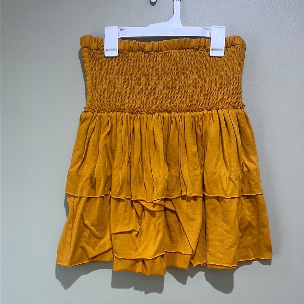 🌸3 for $10 Yellow Gold Bubble Mini Skirt with Smocked Tiered Design